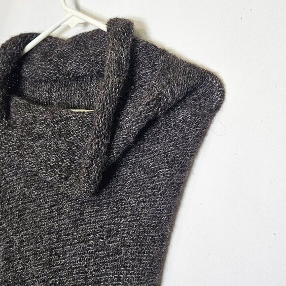 Handmade Hand Knitted Mohair Wool Loose Knit Poncho Charcoal Gray Cowl Neck - Picture 3 of 5